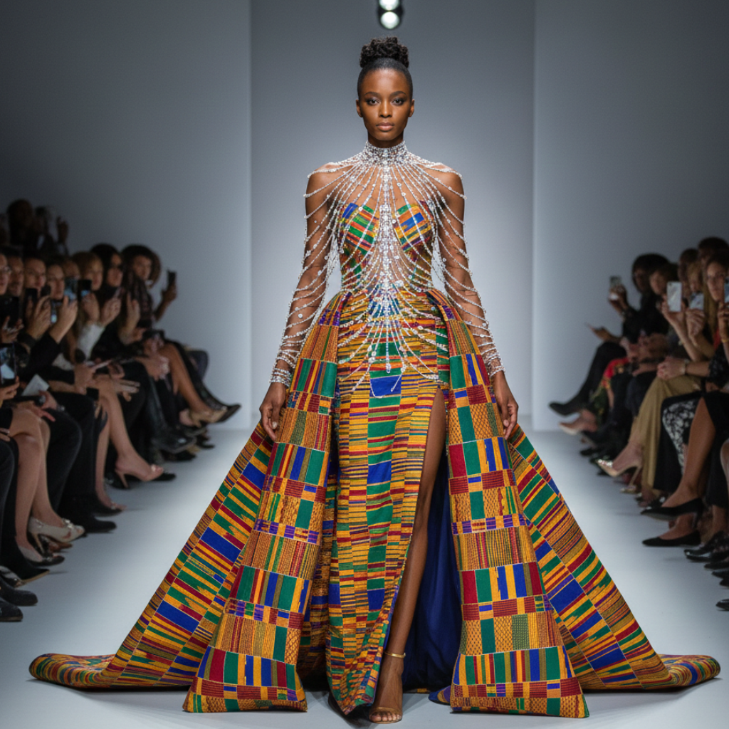  Kente Gown Designs with Illusion Necklines